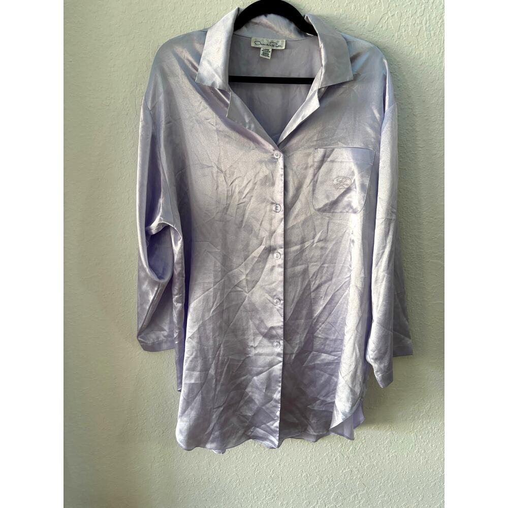 OSCAR de la RENTA Vintage Lavender Satin Monogrammed Night Shirt Large $120